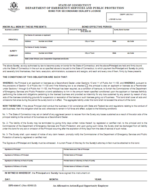 Connecticut Secondhand Dealer Bond: A Comprehensive Guide