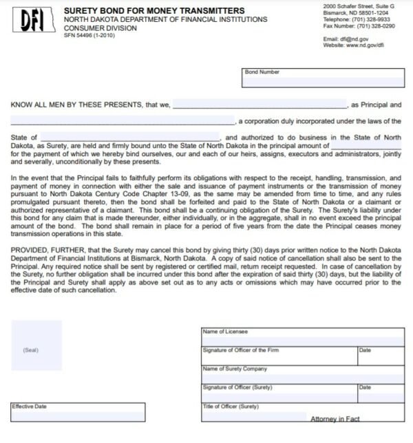 North Dakota Money Transmitter Bond: A Comprehensive Guide
